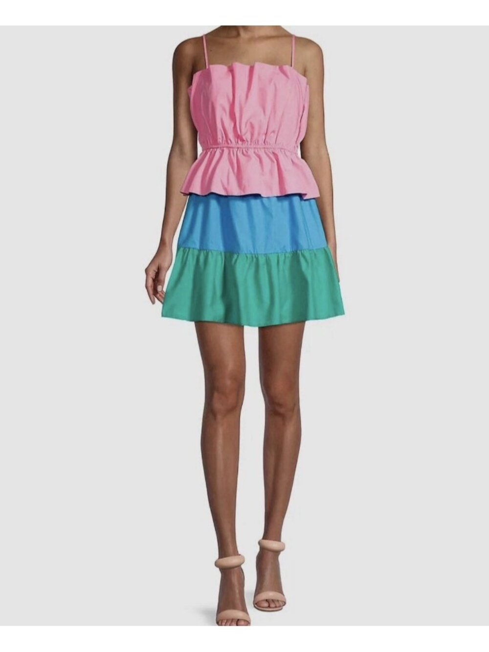 $325 Milly Women's Pink Colorblocked Poplin Nina Mini Dress Size L Barbiecore